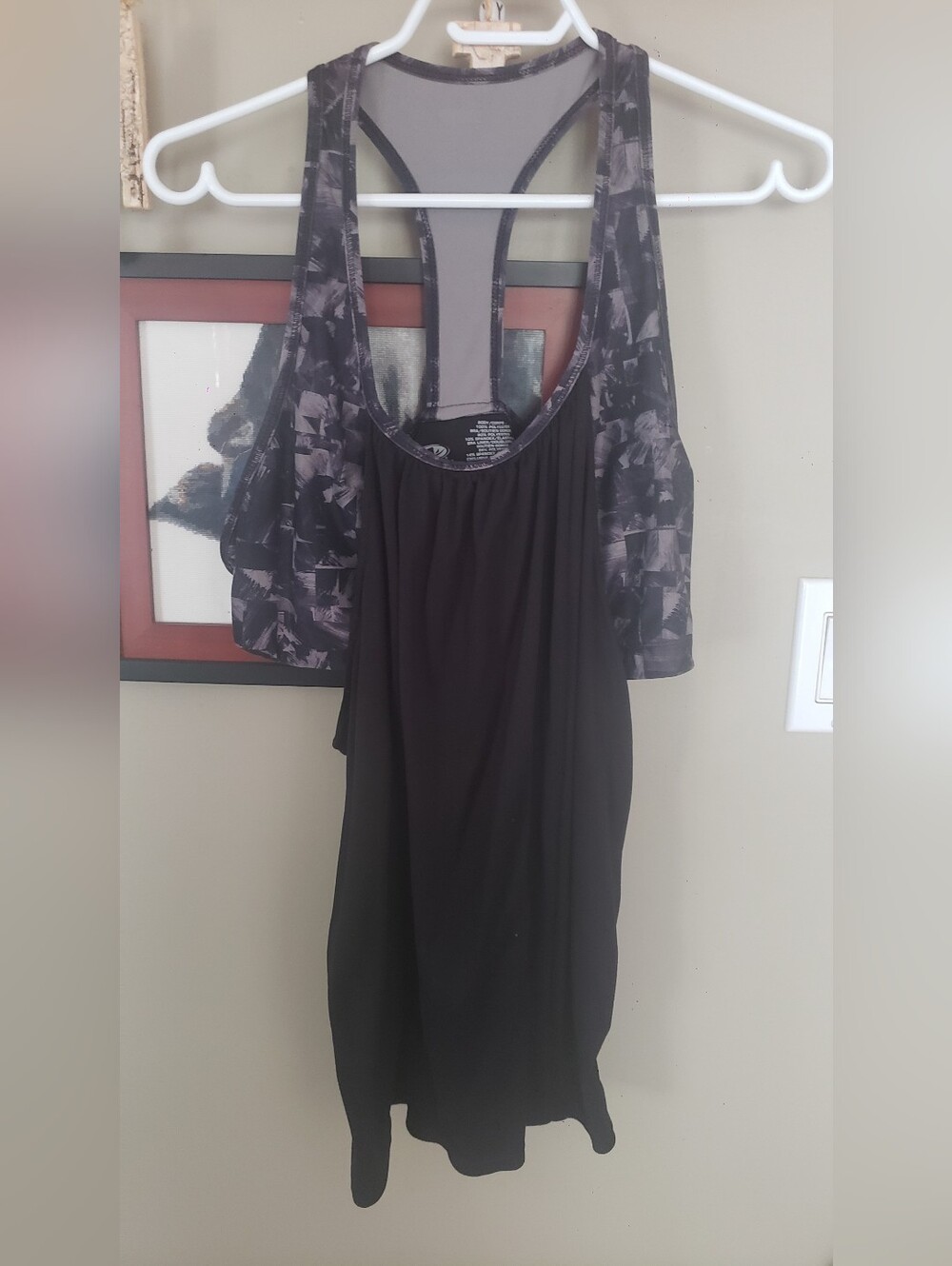 Athletic Works Black Racerback Tank with Gray Printed Overlay